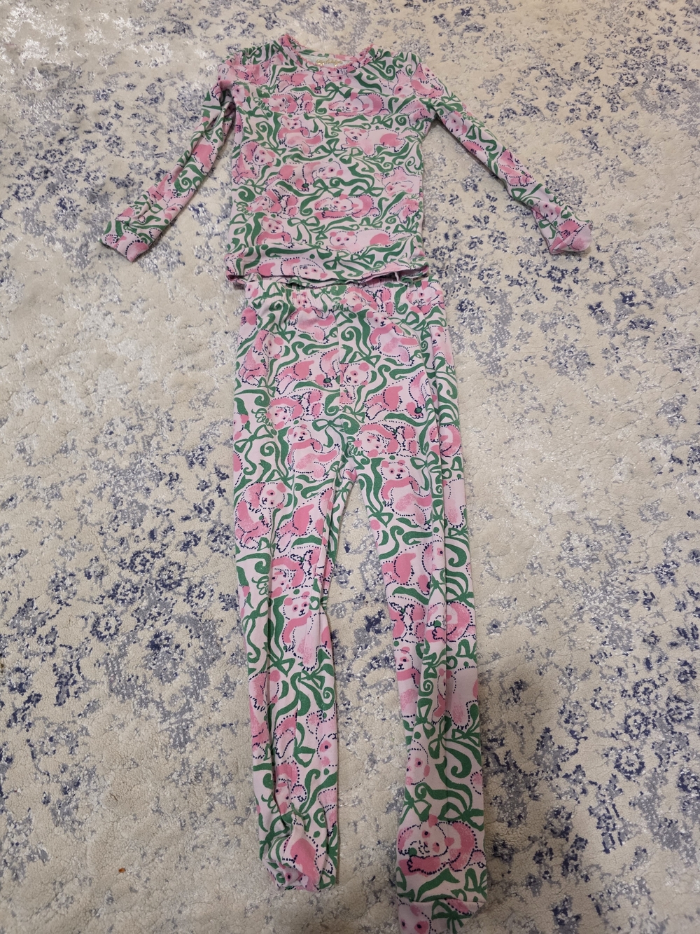 Lilly Pulitzer Mini Sammy Kids Pink & Green Patterned Pajama Set - Size 6 - Picture 3 of 3